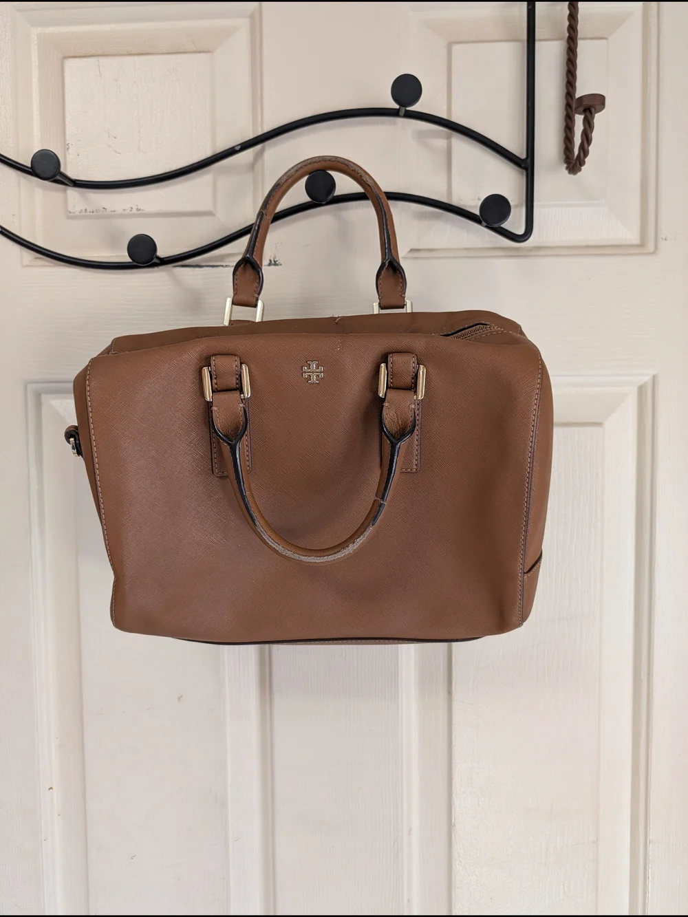 Tory Burch Tan Leather Zip-Top Tote with Interior Logo Lining